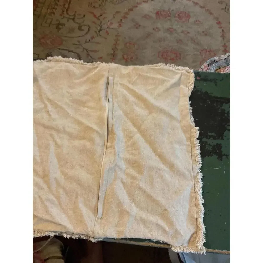Linen Floral Embroidered  Square Pillow Cover